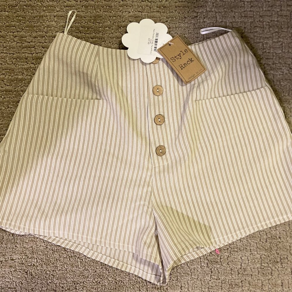 Style Rack Taupe/Ivory High Waisted Shorts - Size S - Brand New with Tags